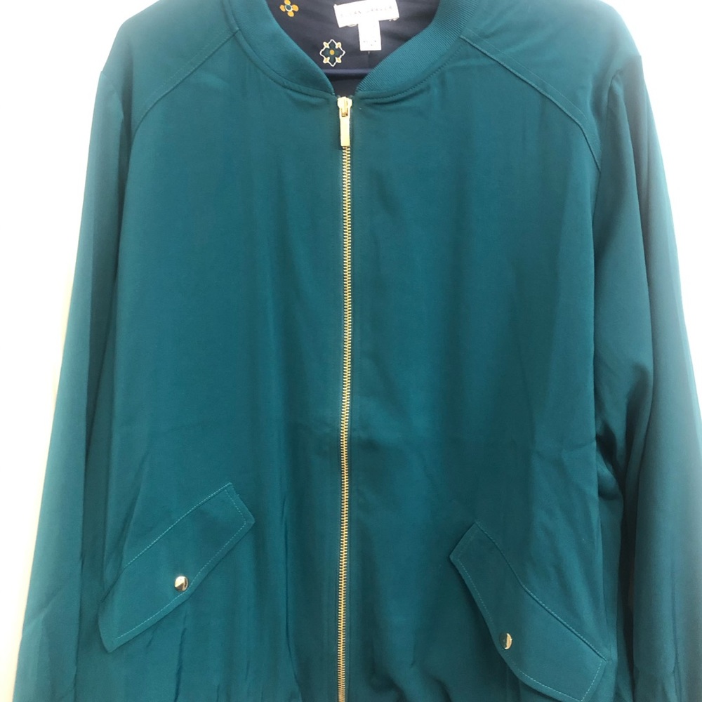 Susan Graver Teal Green Bomber Jacket with Gold Zipper